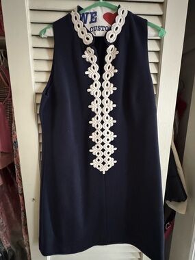 Lilly Pulitzer Navy Sleeveless Shift Dress with White Lace Trim